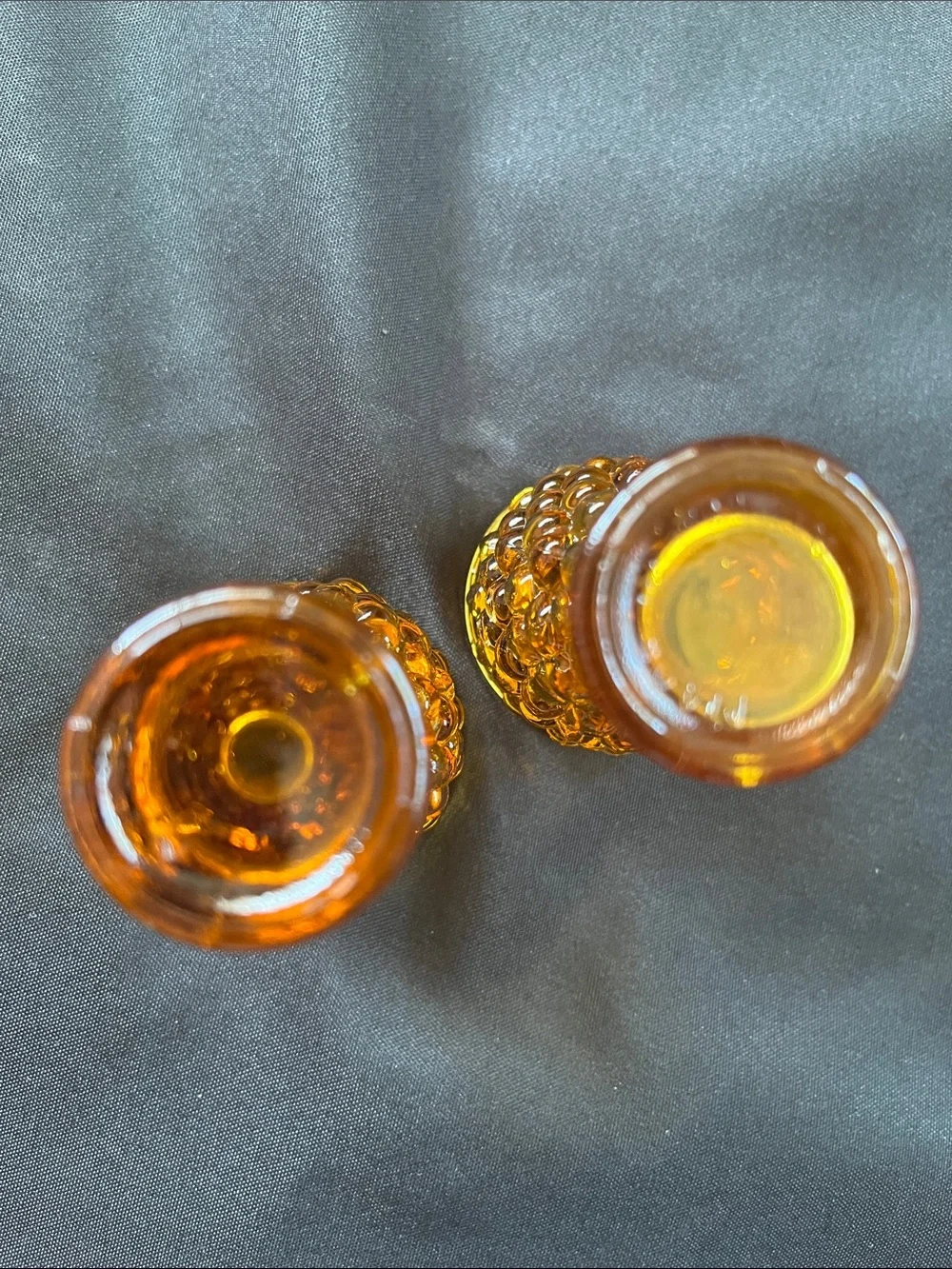 Pair Vtg Amber Glass Hobnail Shot Or Cordial Glasses MCM Bar Taiwan *READ*